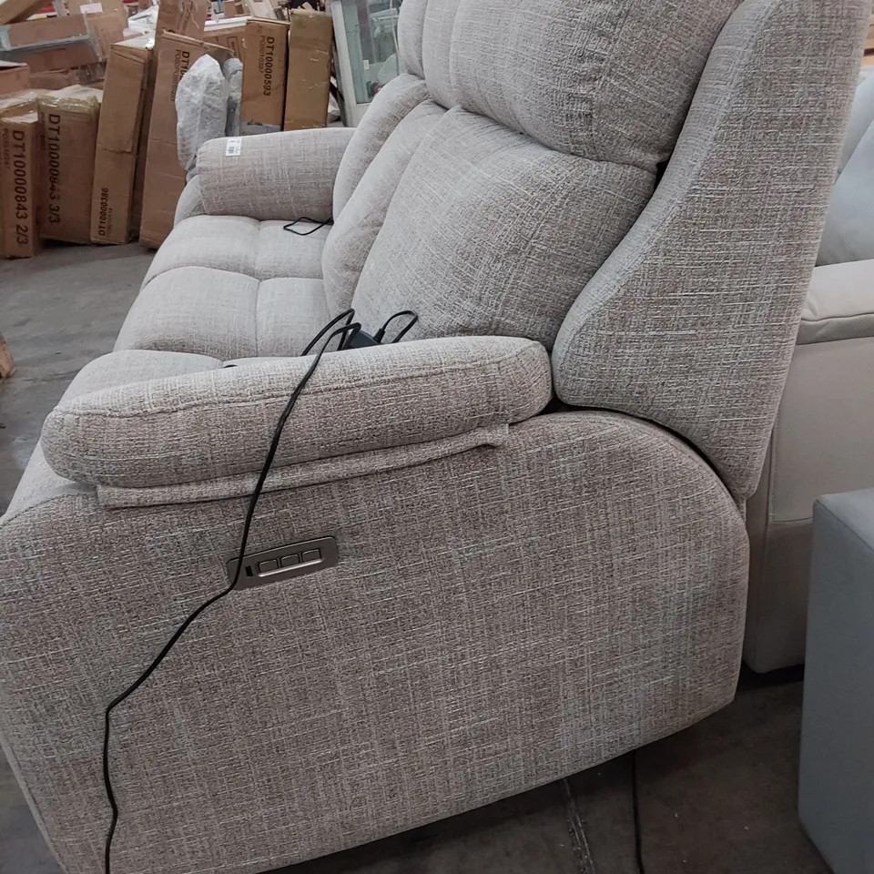 QUALITY BRITISH DESIGNER G PLAN KINGSBURY POWER RECLINING THREE SEATER SOFA BEACH CARAMEL FABRIC 