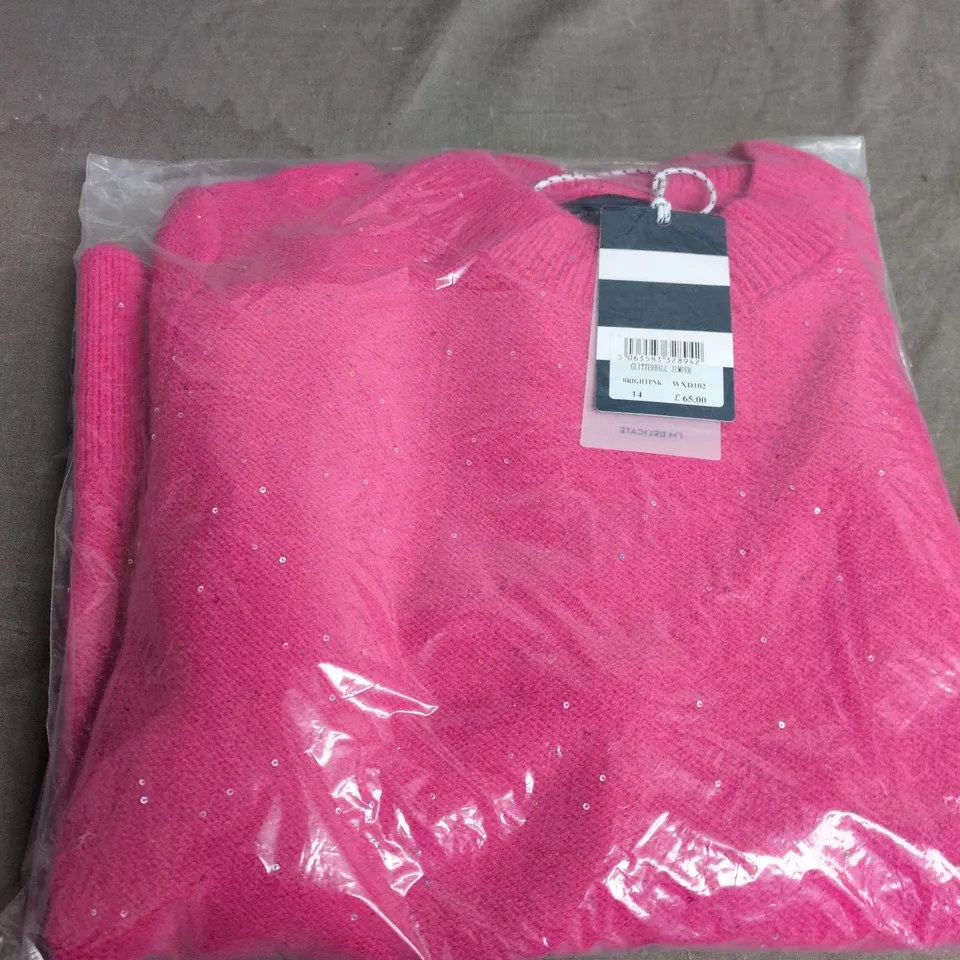 CREW CLOTHING COMPANY GLITTERBALL JUMPER – BRIGHT PINK – UK 14