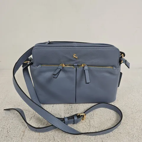 ASHWOOD LEATHER BLUE CROSSBODY BAG WITH GOLD ZIPS – HANDBAG