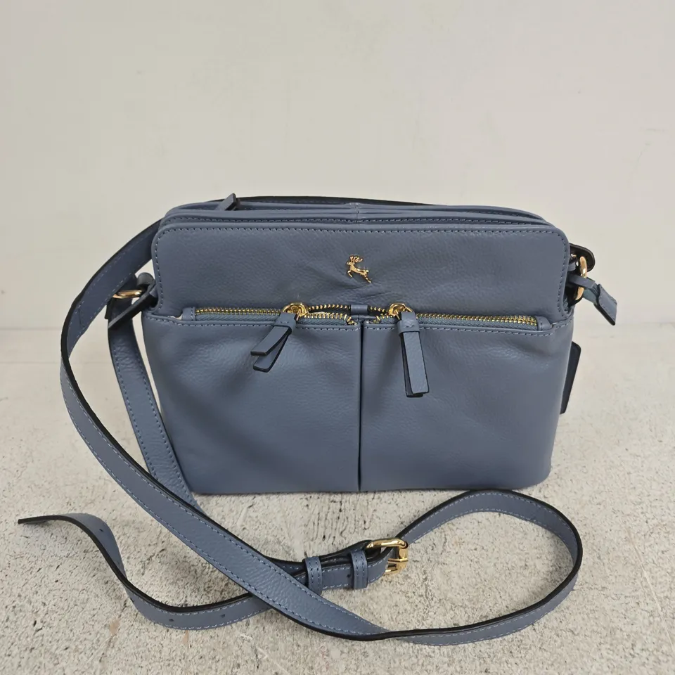 ASHWOOD LEATHER BLUE CROSSBODY BAG WITH GOLD ZIPS – HANDBAG
