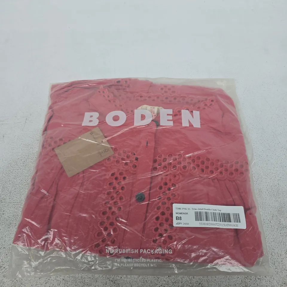 BAGGED BODEN WOMEN’S PINK TRIM DETAIL DOUBLE CLOTH TOP – UK 8