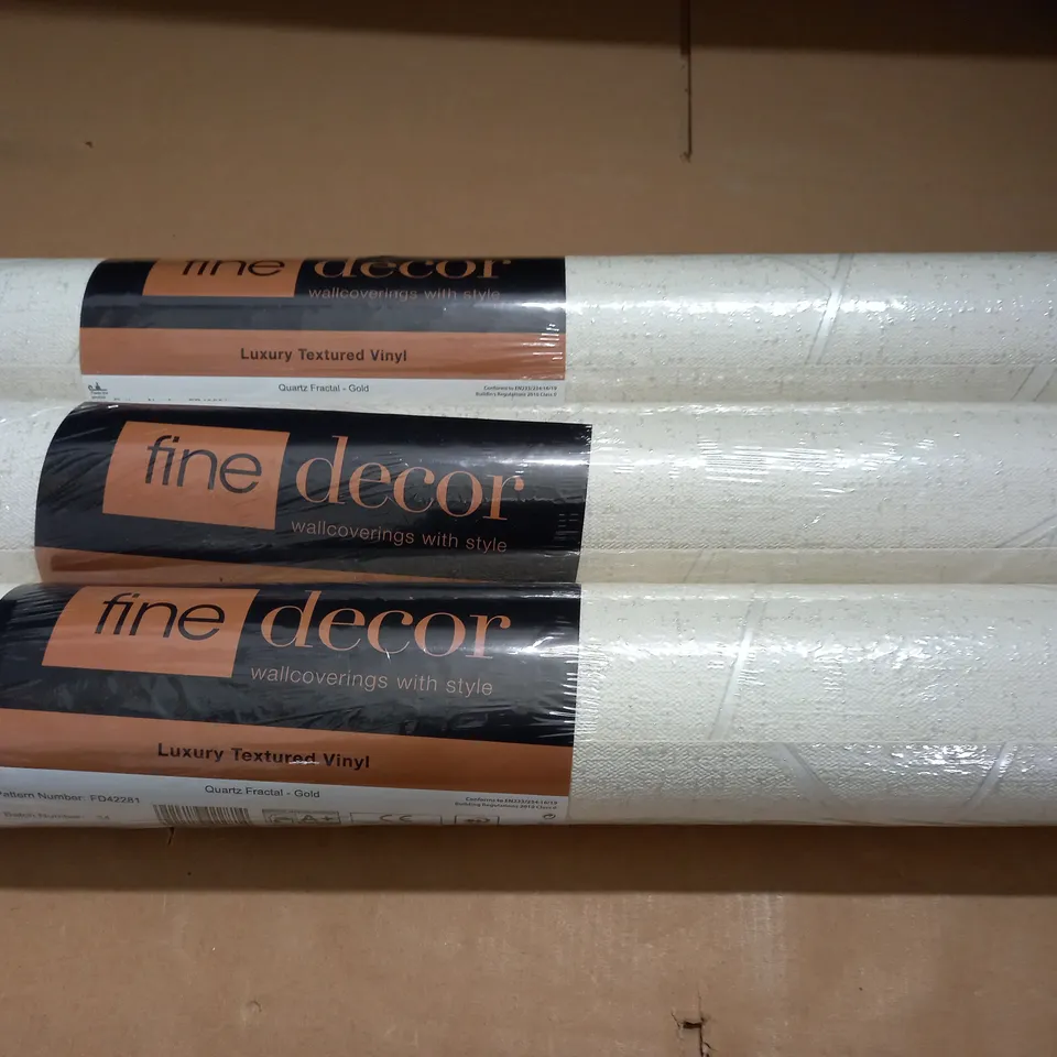 LOT OF 3 FINE DÉCOR LUXURY TEXTURED VINYL WALLPAPER ROLLS IN QUARTZ FRACTAL GOLD 