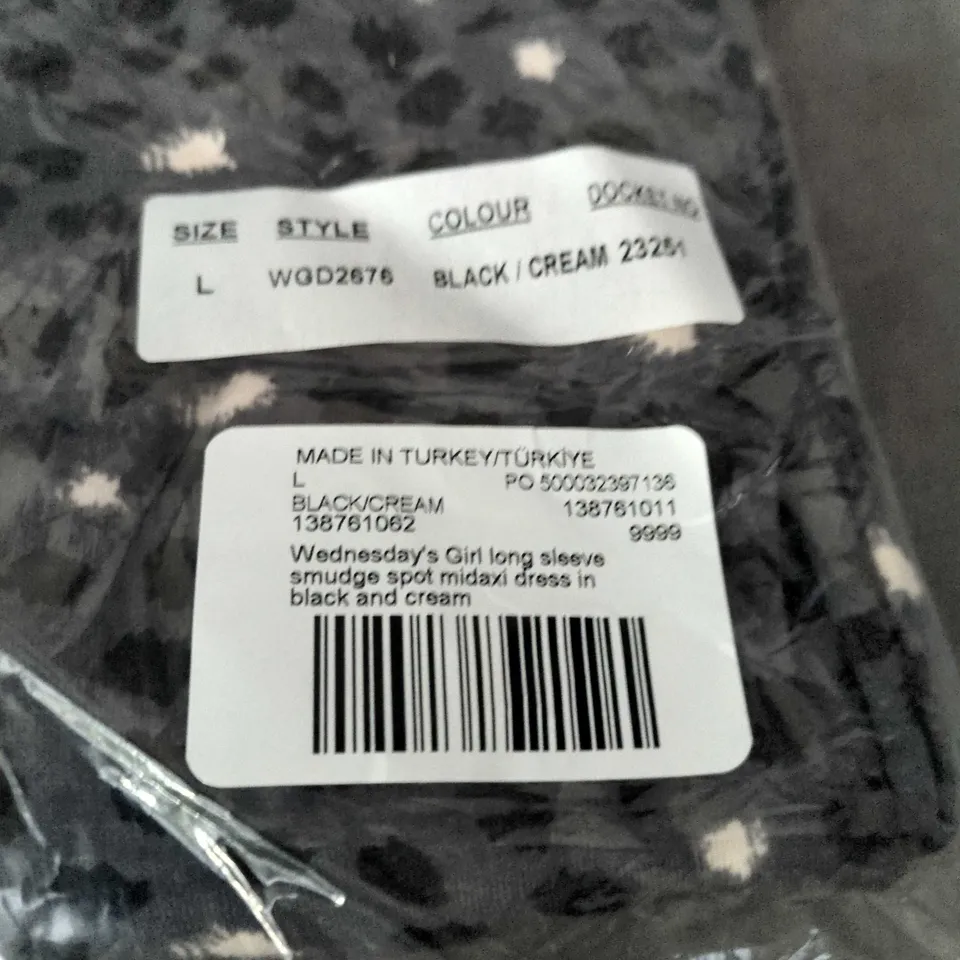 WEDNESDAY'S GIRL LONG SLEEVE SMUDGE SPOT MIDAXI DRESS - SIZE LARGE