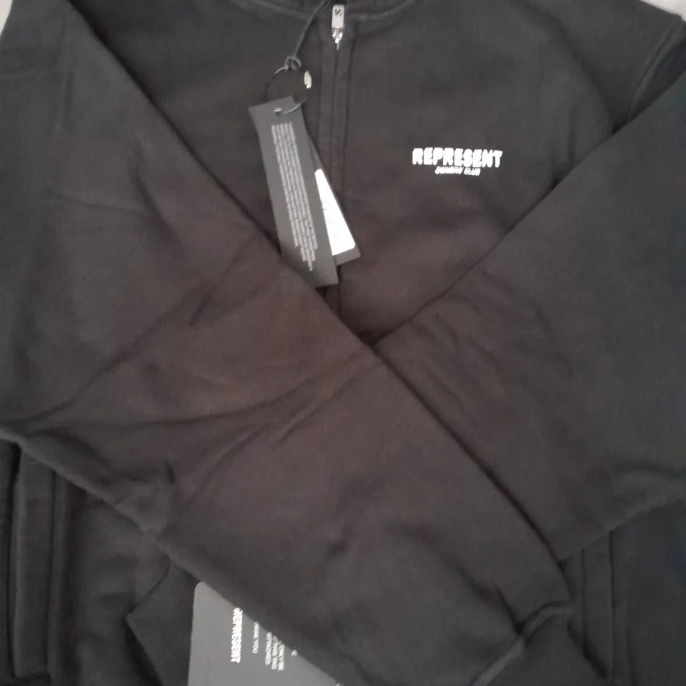 REPRESENT OWNERS CLUB ZIP-UP HOODED JACKET IN BLACK SIZE SMALL