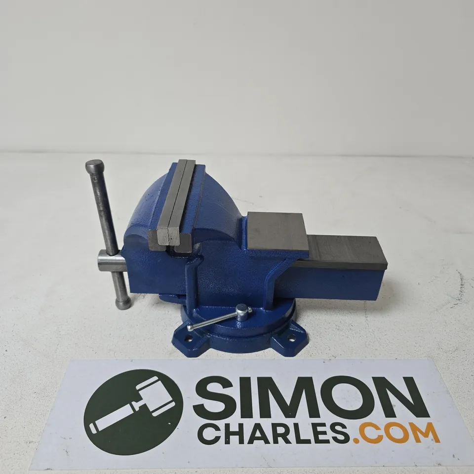 BLUE METAL BENCH VICE WITH SWIVEL BASE