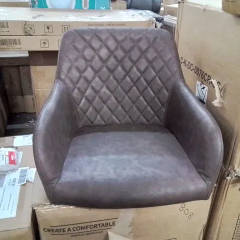 BOXED SET OF 2 BROWN FAUX LEATHER DINING CHAIR DIAMOND SEATS