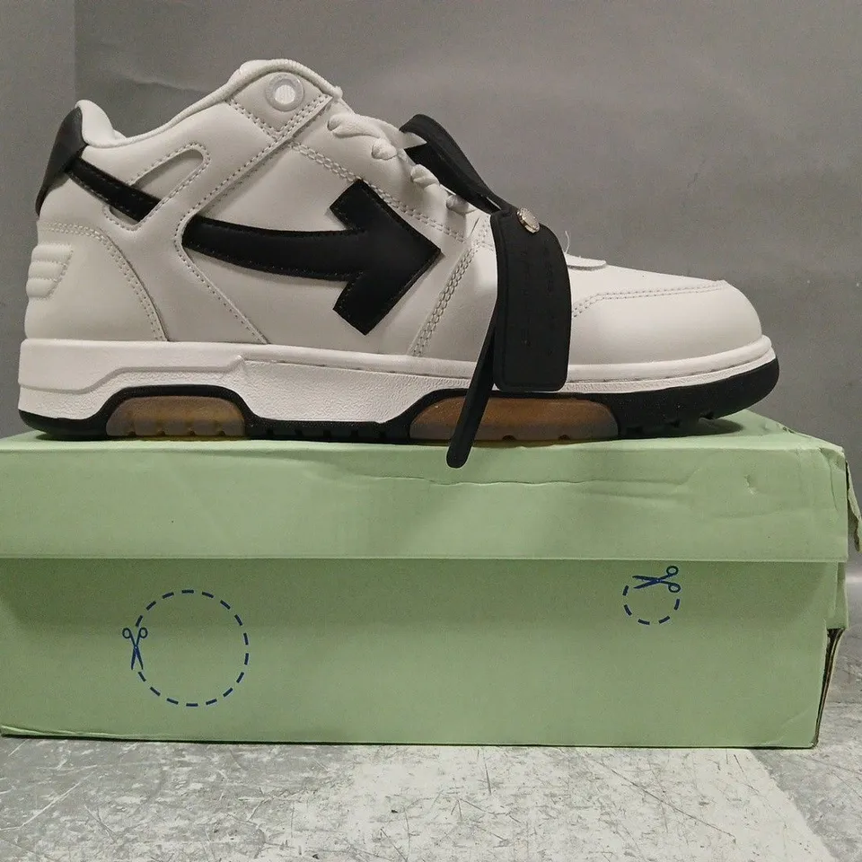 BOXED PAIR OF OFF WHITE OUT OF OFFICE SNEAKERS IN WHITE/BLACK SIZE EU 45