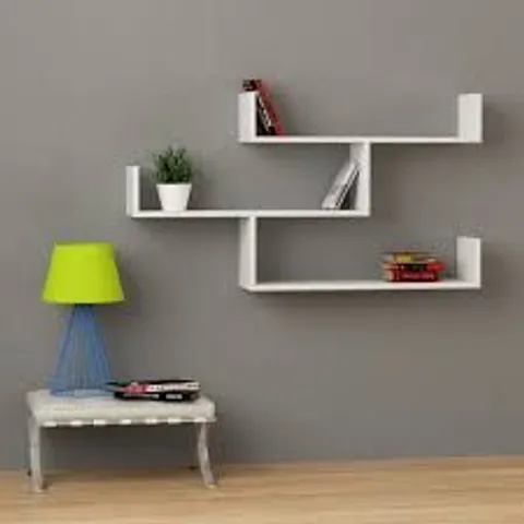 BOXED TIBET WALL MOUNTED MODERN BOOKCASE DISPLAY UNIT W 119CM IN WHITE 