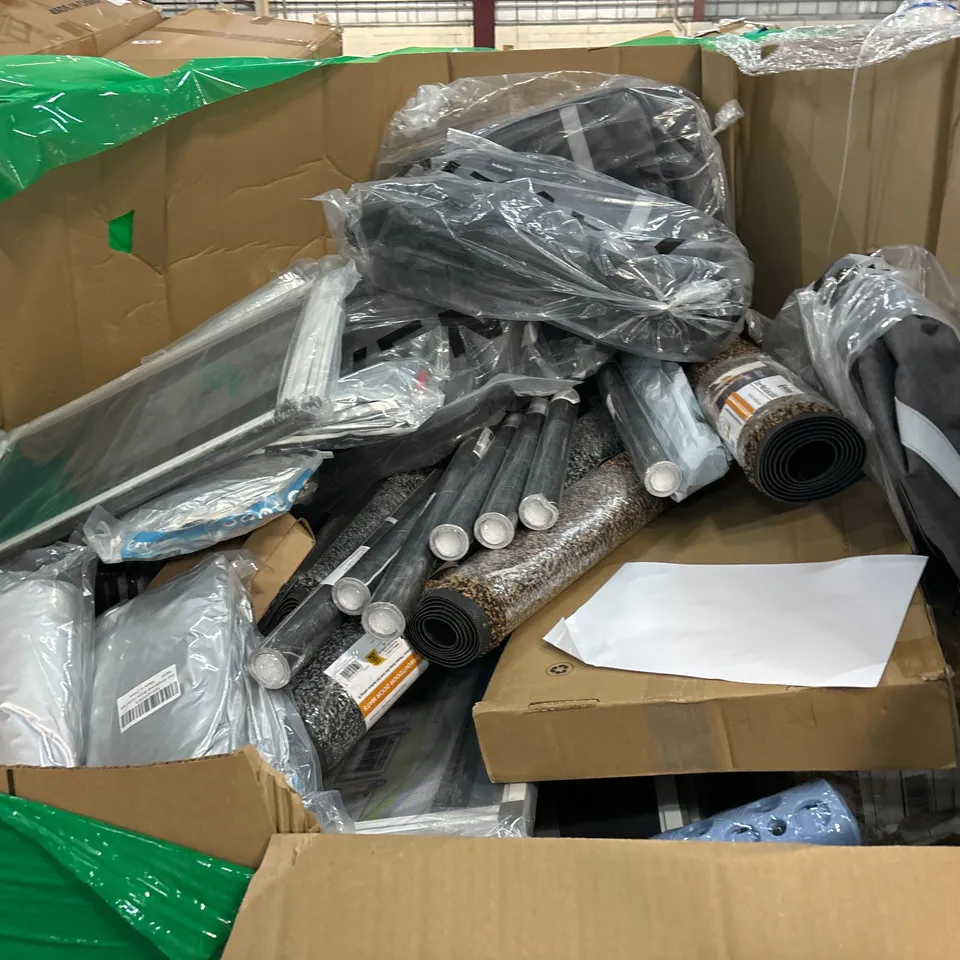 PALLET OF ASSORTED CONSUMER PRODUCTS TO INCLUDE: AIR FRYER, BACKPACKS, CAR WINDSCREEN PROTECTORS, DOOR MATS ECT