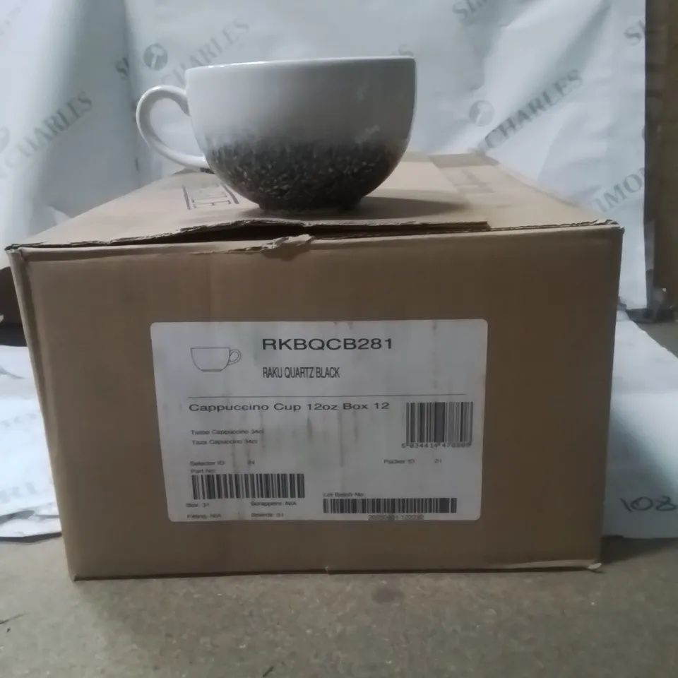 BOXED RAKU QUARTZ BLACK CUPS APPROXIMATELY 12