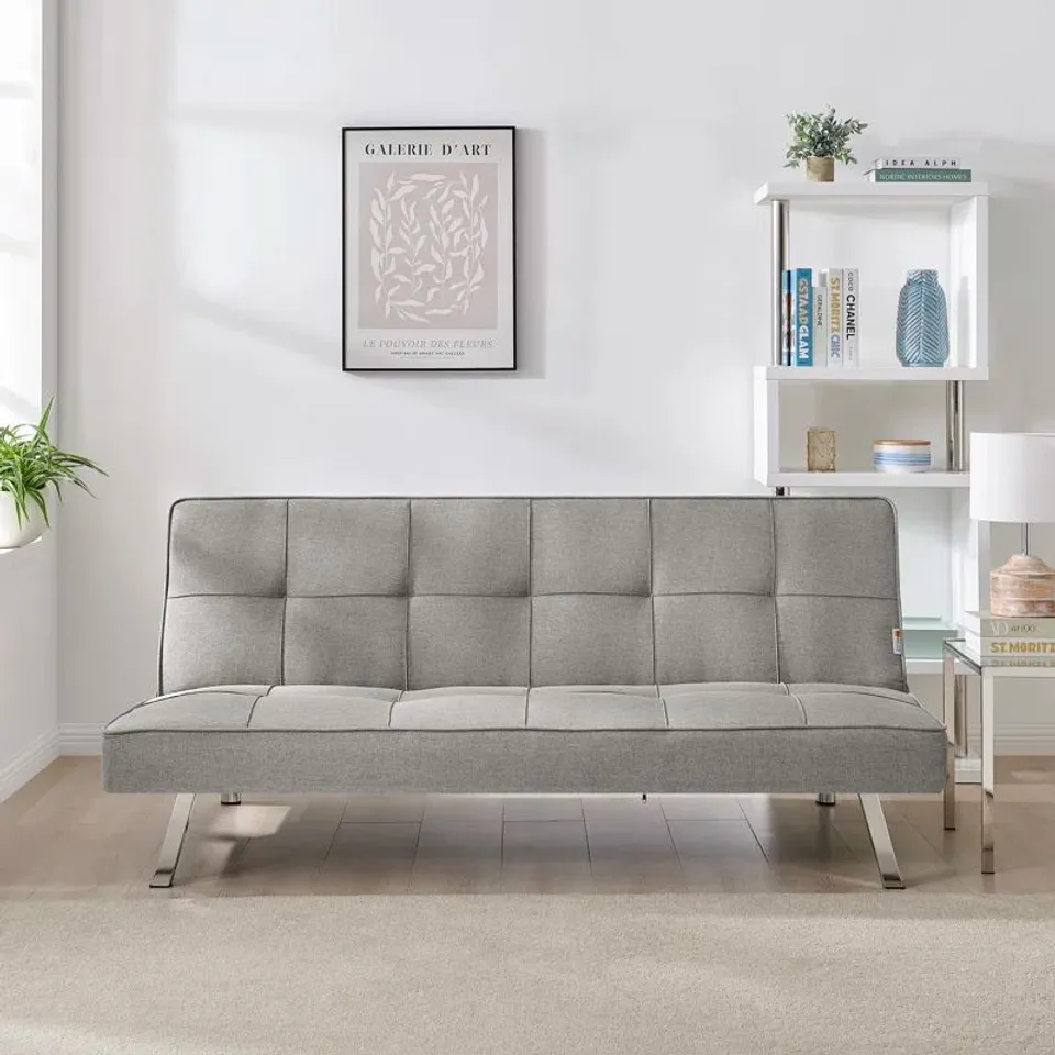 BOXED NATILIE 3 SEATER UPHOLSTERED SOFA BED - GREY