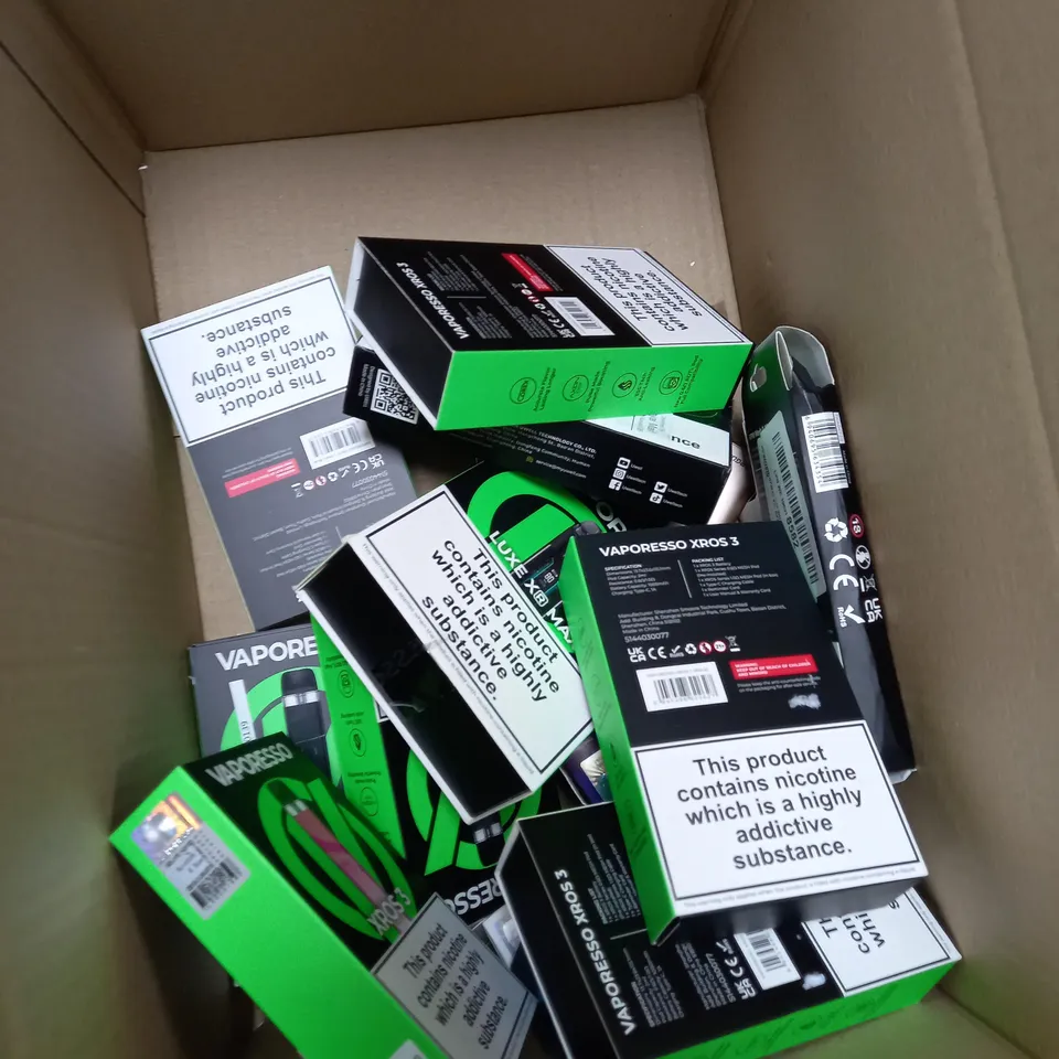 BOX OF APPROXIMATELY 10 ASSORTED E-CIG PRODUCTS TO INCLUDE ASPIRE, OXVA, UWELL, ETC