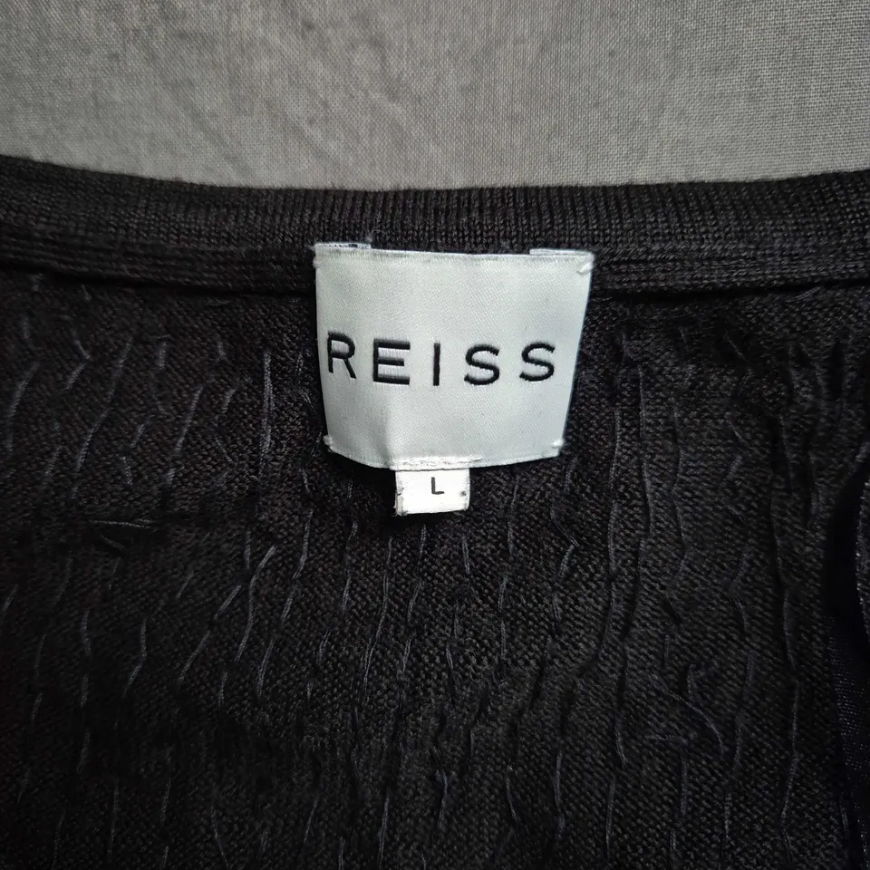 REISS WOMEN'S BLACK EMBELLISHED KNIT TOP, UK L