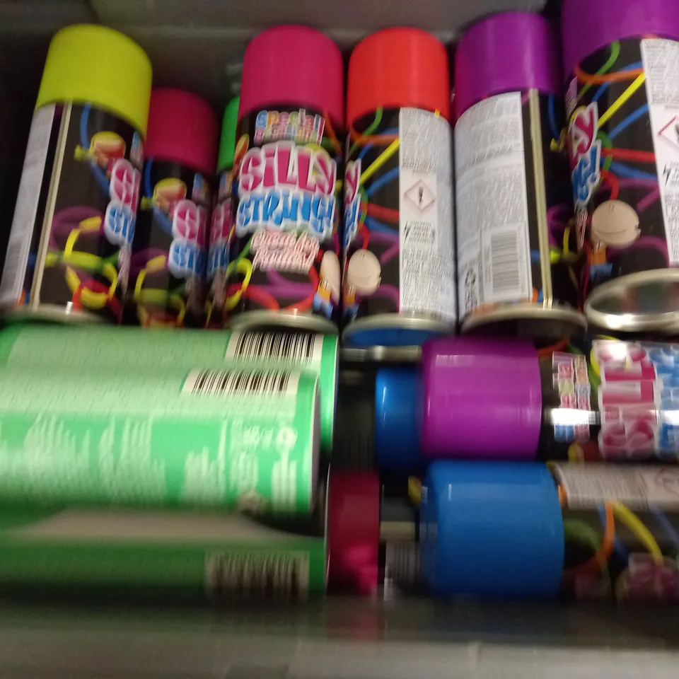 BOX OF APPROX 10 ASSORTED AEROSOLS INCLUDING SILLY STRING, FREEZE SPRAY AND MITCHUM DEODORANT - COLLECTION ONLY