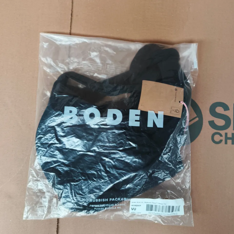 BAGGED BODEN MYKONOS DEEP V BIKINI TOP IN BLACK SIZE 14