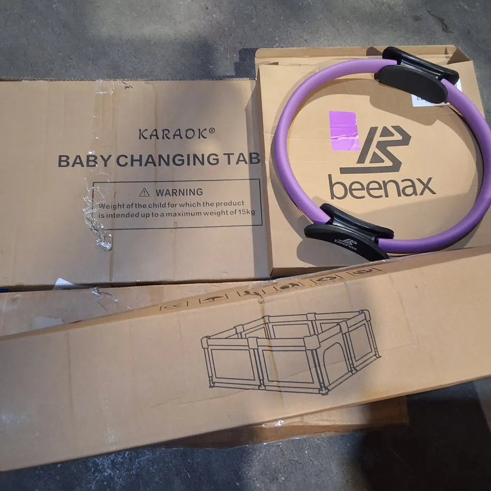 PALLET OF ASSORTED HOUSEHOLD ITEMS TO INCLUDE STAND UP PADDLE BOARD, HAUCK PRAM AND BABY CHANGING TABLE