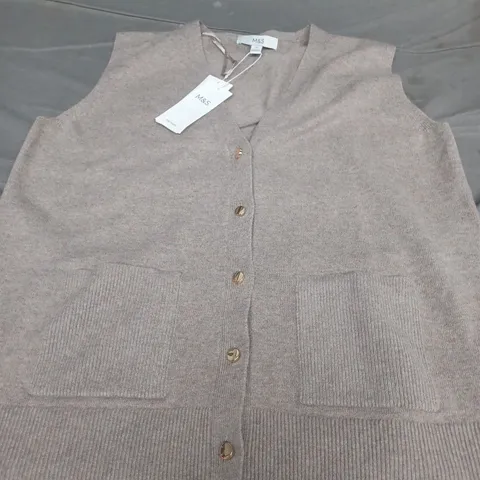 M&S AIR YARN WAIST COAT, GREIGE - UK SIZE M