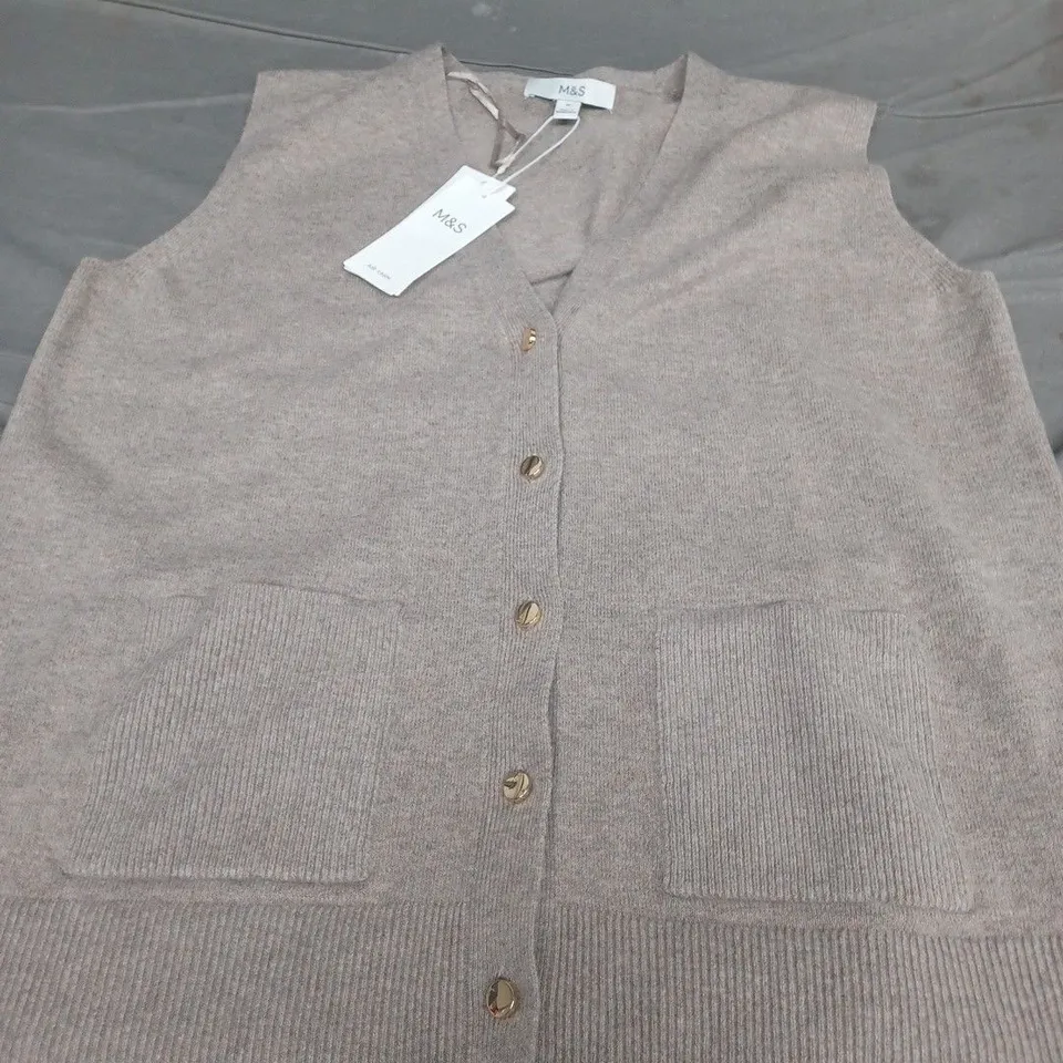 M&S AIR YARN WAIST COAT, GREIGE - UK SIZE M
