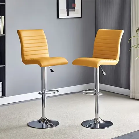 BRAND NEW BOXED SET OF 2 RIPPLE FAUX LEATHER BAR STOOLS IN CURRY WITH CHROME BASE (1 BOX)
