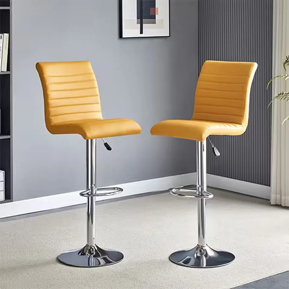 BRAND NEW BOXED SET OF 2 RIPPLE FAUX LEATHER BAR STOOLS IN CURRY WITH CHROME BASE (1 BOX)