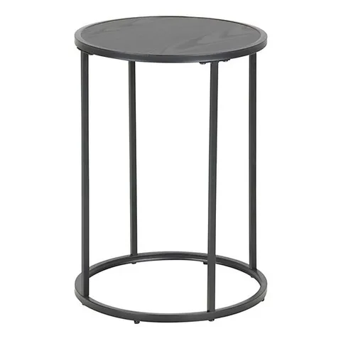 BOXED SEAFORD BLACK METAL SMALL ROUND SIDE TABLE WITH BLACK TOP