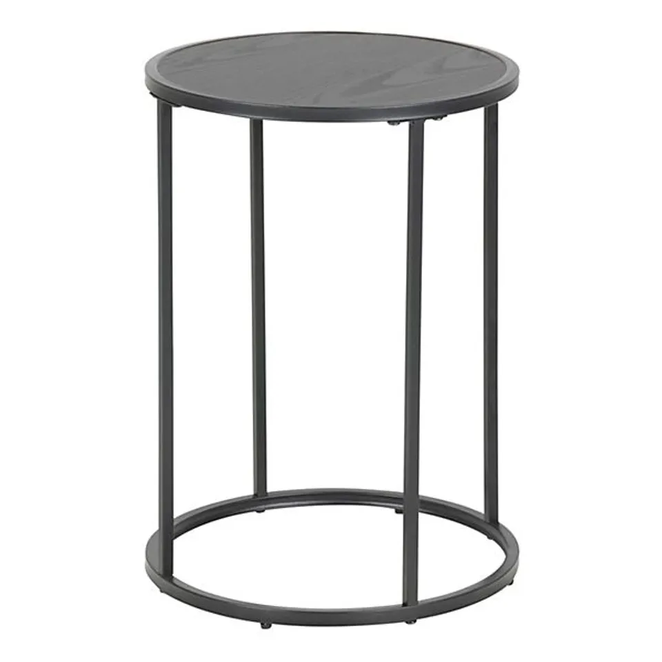 BOXED SEAFORD BLACK METAL SMALL ROUND SIDE TABLE WITH BLACK TOP