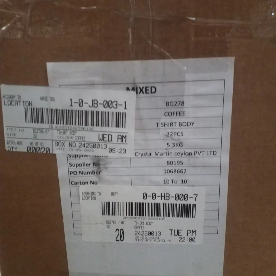 BOX CONTAINING APPROXIMATELY 20 BRAND NEW MAGISCULPT COFFEE TSHIRT BODY - SIZE 22