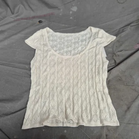 NODODYS CHILD - White Pointelle Slash Knitted Tee SIZE M