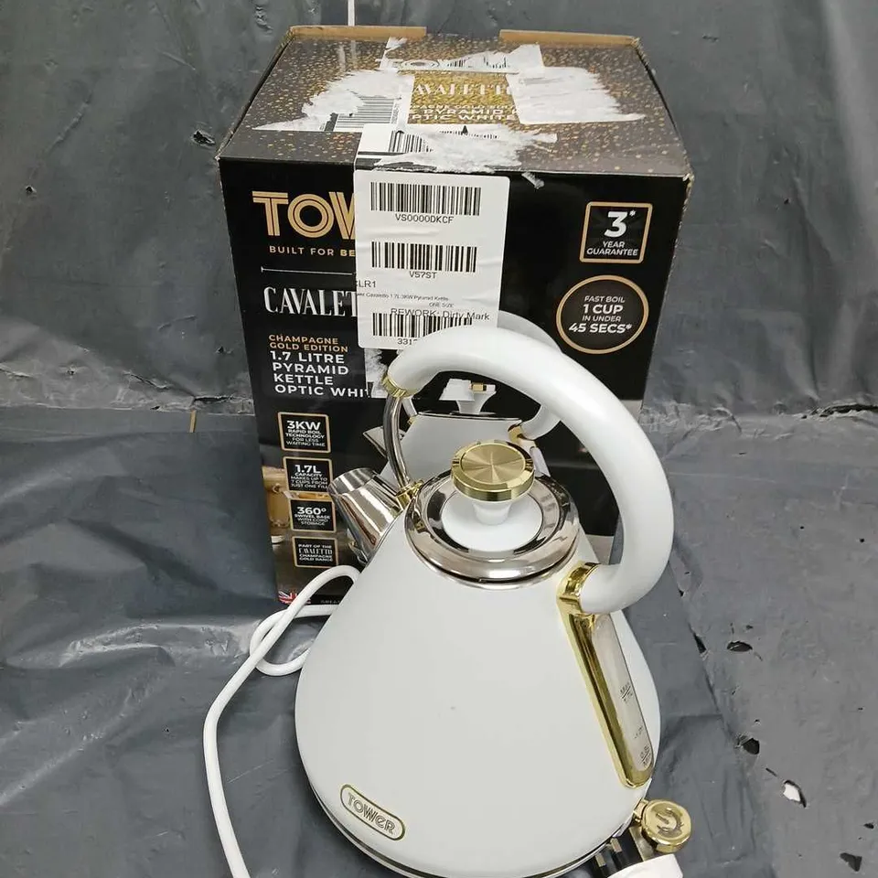 BOXED TOWER CAVALETTO PYRAMID KETTLE IN WHITE 1.7L RRP £44