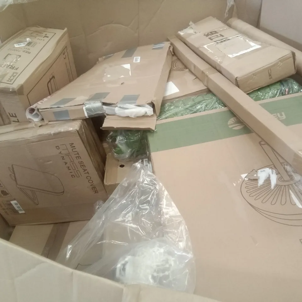 PALLET OF ASSORTED ITEMS INCLUDING SEKEY PARASOL BASE, AIR MATTRESS, THEALYN GARDEN METAL FENCE, KMINA PADDED BATHTUB GRAB RAIL, PEPE TOILET RISER WITH HANDLES 