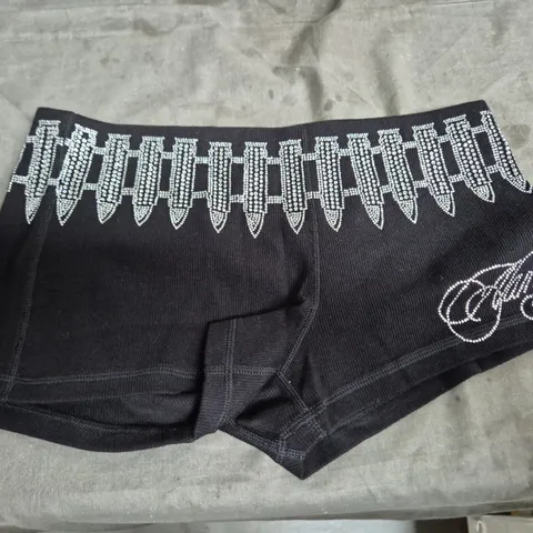 NAMED COLLECTIVE BLACK COTTON-BLEND SHORTS WITH RHINESTONE WAISTBAND – SMALL
