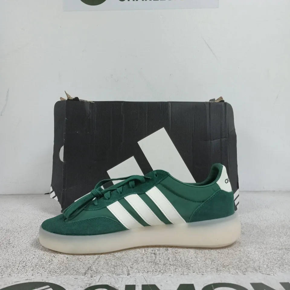 ADIDAS GREEN SNEAKERS WITH WHITE STRIPES, UK 10 (US 10.5) – BOXED