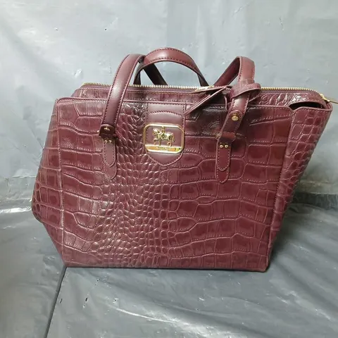 PAUL COSTELLOE BRIDLE CROC TOTE BAG IN WINE RED