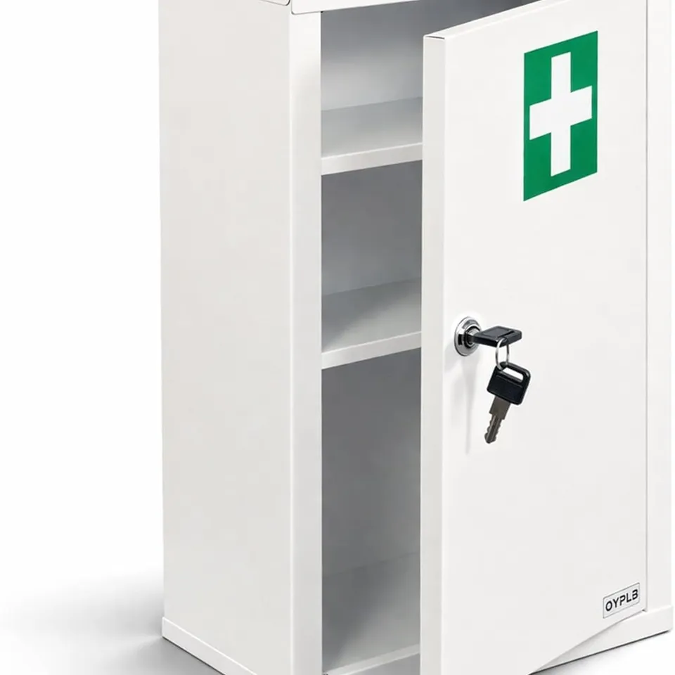 BOXED WALL MOUNTED METAL FIRST AID MEDICINE MEDICAL CABINET LOCKER