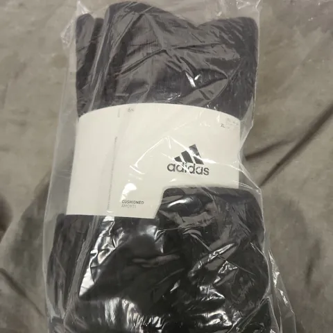 ADIDAS CUSHIONED FOOTWEAR – BLACK, EU 46 (US M 11.5–13, UK 11–12.5) – SOCKS 6 PAIR