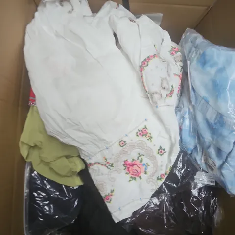 LARGE BOX OF APPROXIMATELY 25 ASSORTED CLOTHING ITEMS IN VARIOUS COLOURS, STYLES AND SIZES - COLLECTION ONLY