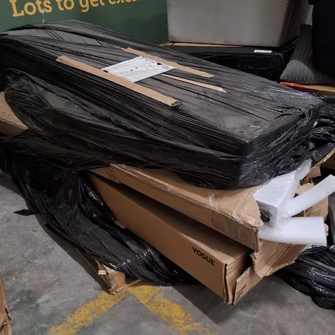 PALLET CONTAINING ASSORTED NISBIT PRODUCTS & PARTS INCLUDING ROUND FOLDING TABLE & SHELVING RACKS
