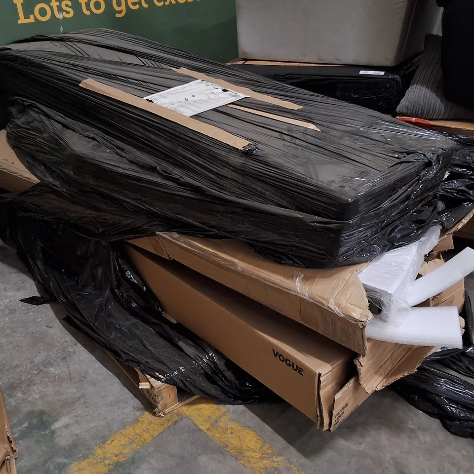 PALLET CONTAINING ASSORTED NISBIT PRODUCTS & PARTS INCLUDING ROUND FOLDING TABLE & SHELVING RACKS