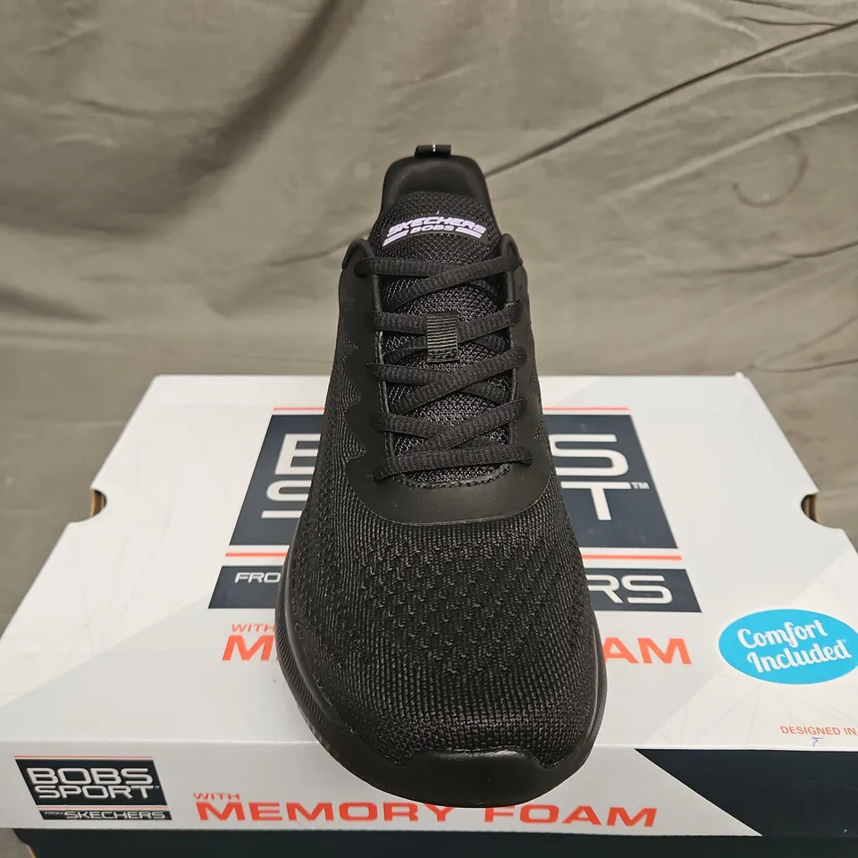 BOXED PAIR OF SKECHERS BOBS SPORT BLACK TRAINERS -  SIZE 7
