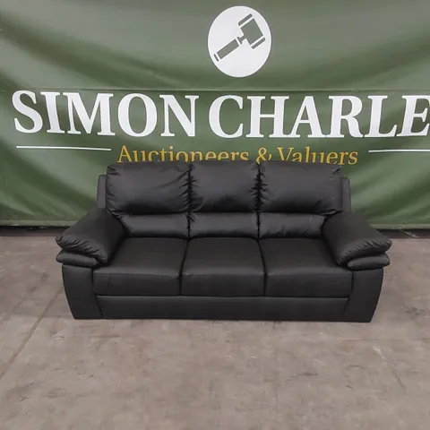 DESIGNER 3 SEATER FAUX LEATHER SOFA - BLACK