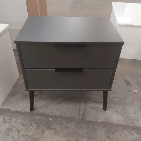 FULLY ASSEMBLED ROSENKRANZ 2 DRAWER BEDSIDE TABLE COLOUR (BODY/LEGS):GRAPHITE/BLACK