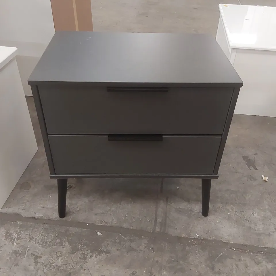FULLY ASSEMBLED ROSENKRANZ 2 DRAWER BEDSIDE TABLE COLOUR (BODY/LEGS):GRAPHITE/BLACK