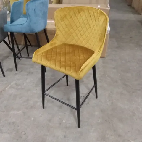QUALITY DESIGNER DIAMOND PATTERN OCHRE VELVET BARSTOOL