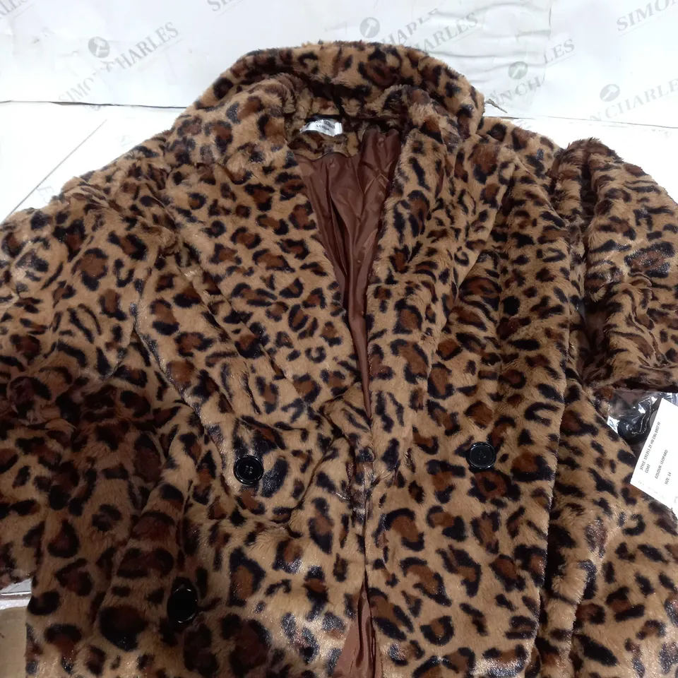 HELENE BERMAN DOUBLE BREASTED FAUX FUR COAT LEOPARD SIZE 14