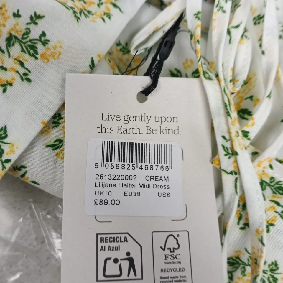 NOBODY'S CHILD LILLIJANA HALTER MIDI DRESS – CREAM FLORAL, UK10