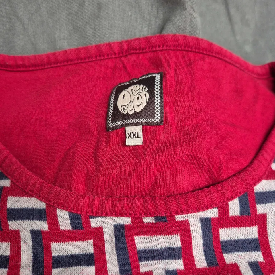 PRETTY GREEN PATTERNED CREW-NECK TOP WITH RED TRIM & CHEST POCKET (XXL)