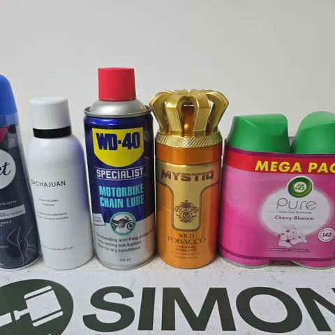 APPROXIMATELY 15 ASSORTED AEROSOLS TO INCLUDE AIR WICK , WD-40 AND VEET