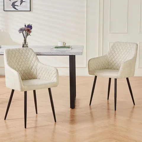 BOXED SUEDE UPHOLSTERED VINTAGE ARM DINING CHAIR (SET OF 2) - LIGHT BEIGE (1 BOX)