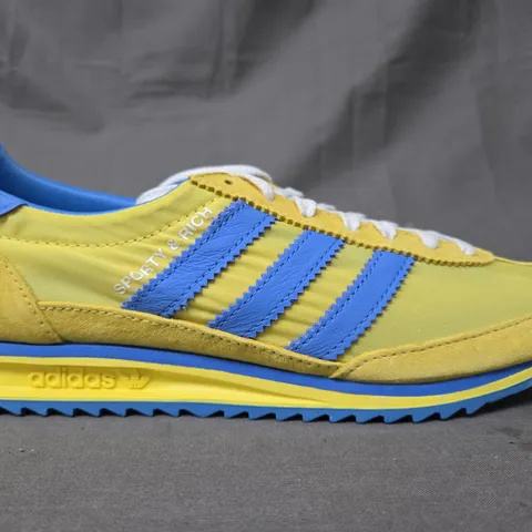 BOXED PAIR OF ADIDAS SL72 SPORTY & RICH SHOES IN YELLOW/BLUE UK SIZE 7.5