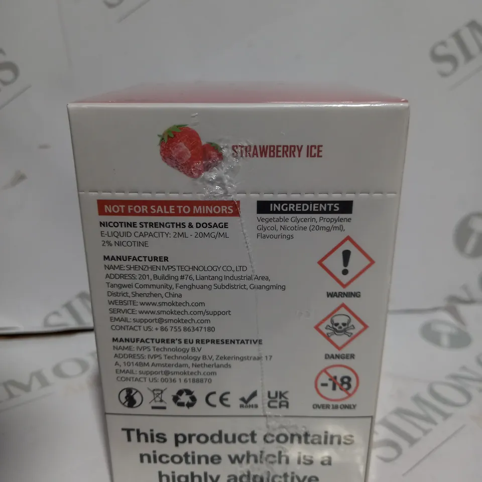 BOXED CELLOPHANE-WRAPPED PACK OF TEN SMOK VVOW DISPOSABLE VAPES- STRAWBERRY ICE